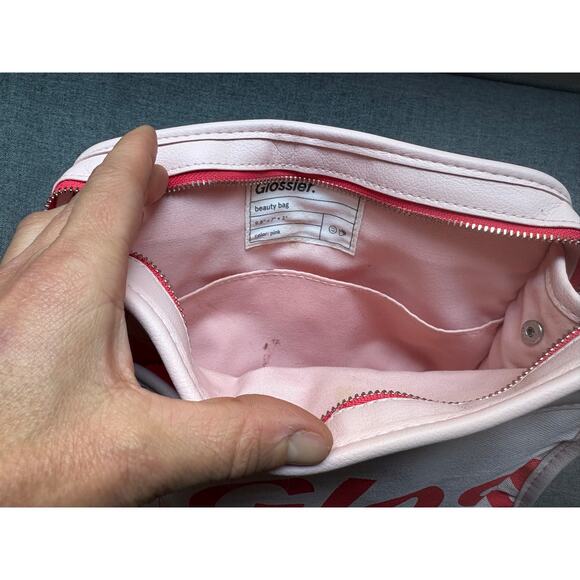 Glossier Pink Logo Makeup Beauty Clutch Bag 9 x 7 x 3 case - Picture 9 of 10